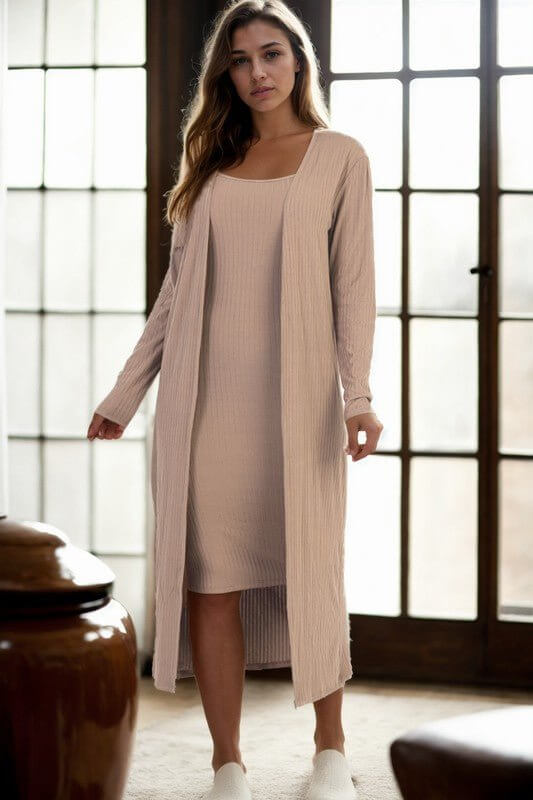 Ribbed Cardigan & Cami Midi Bodycon Dress - Sugarz Chique Boutique