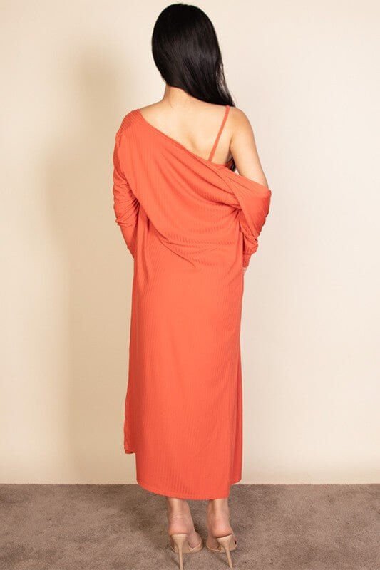 Ribbed Cardigan & Cami Midi Bodycon Dress - Sugarz Chique Boutique