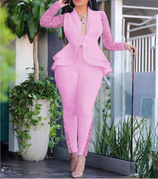 Fashion Ruffle Air Layer Professional Uniform Casual Suit Lace Suit | Sugarz Chique Boutique