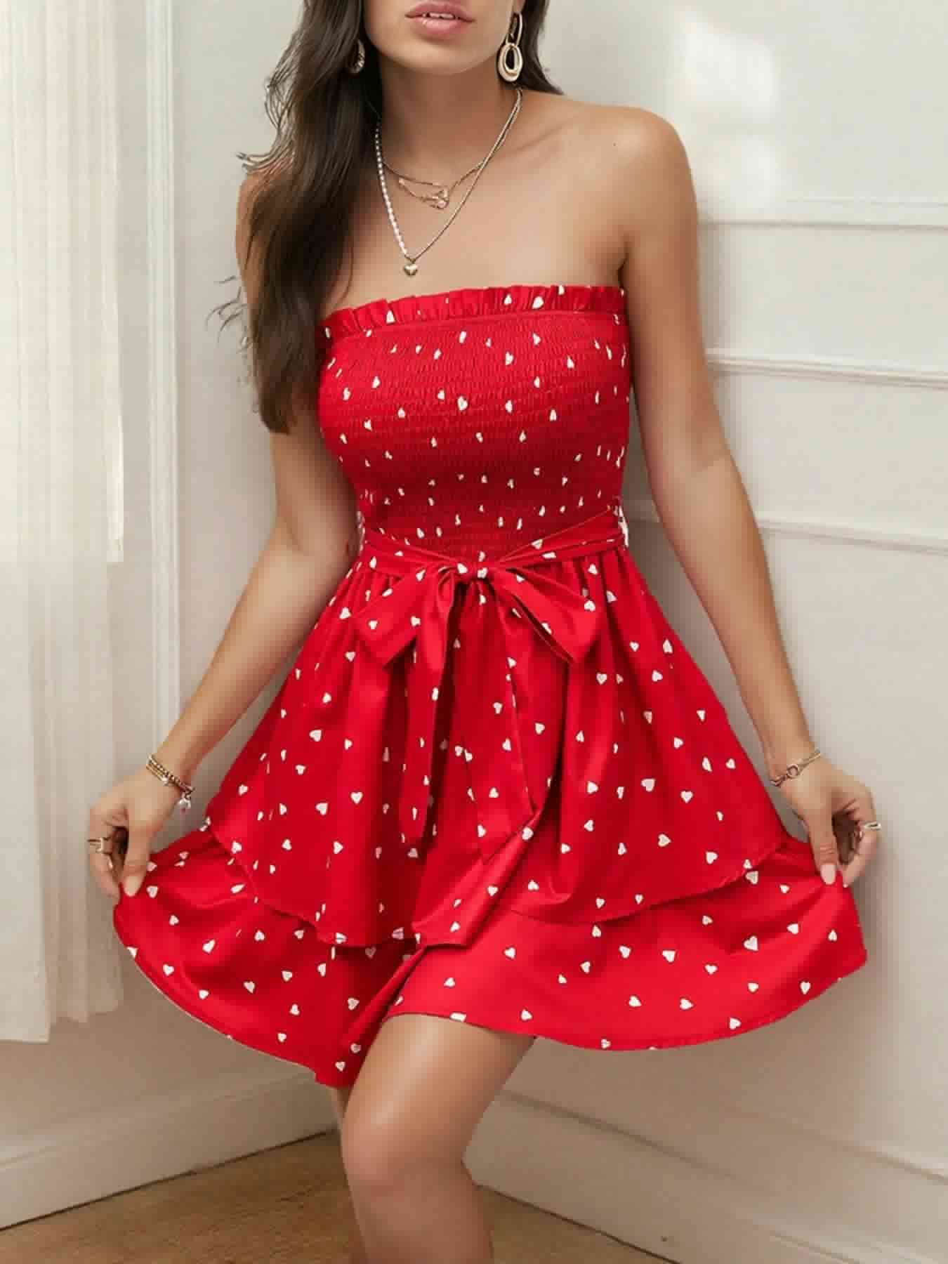 Smocked Heart Print Tube Dress - Sugarz Chique Boutique