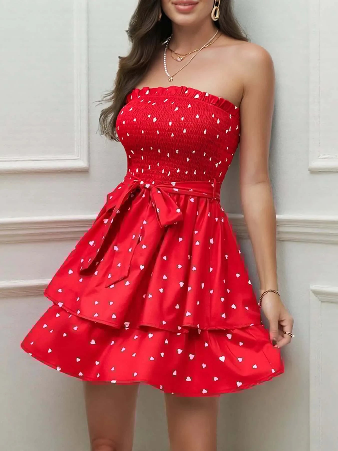 Smocked Heart Print Tube Dress - Sugarz Chique Boutique