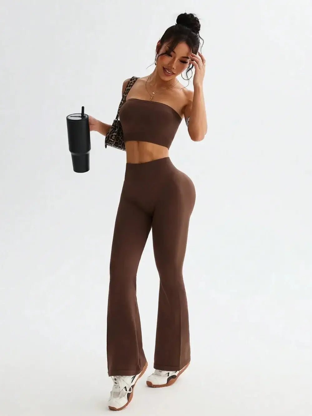 Tube Top and High Waist Flare Pants Active Set - Sugarz Chique Boutique