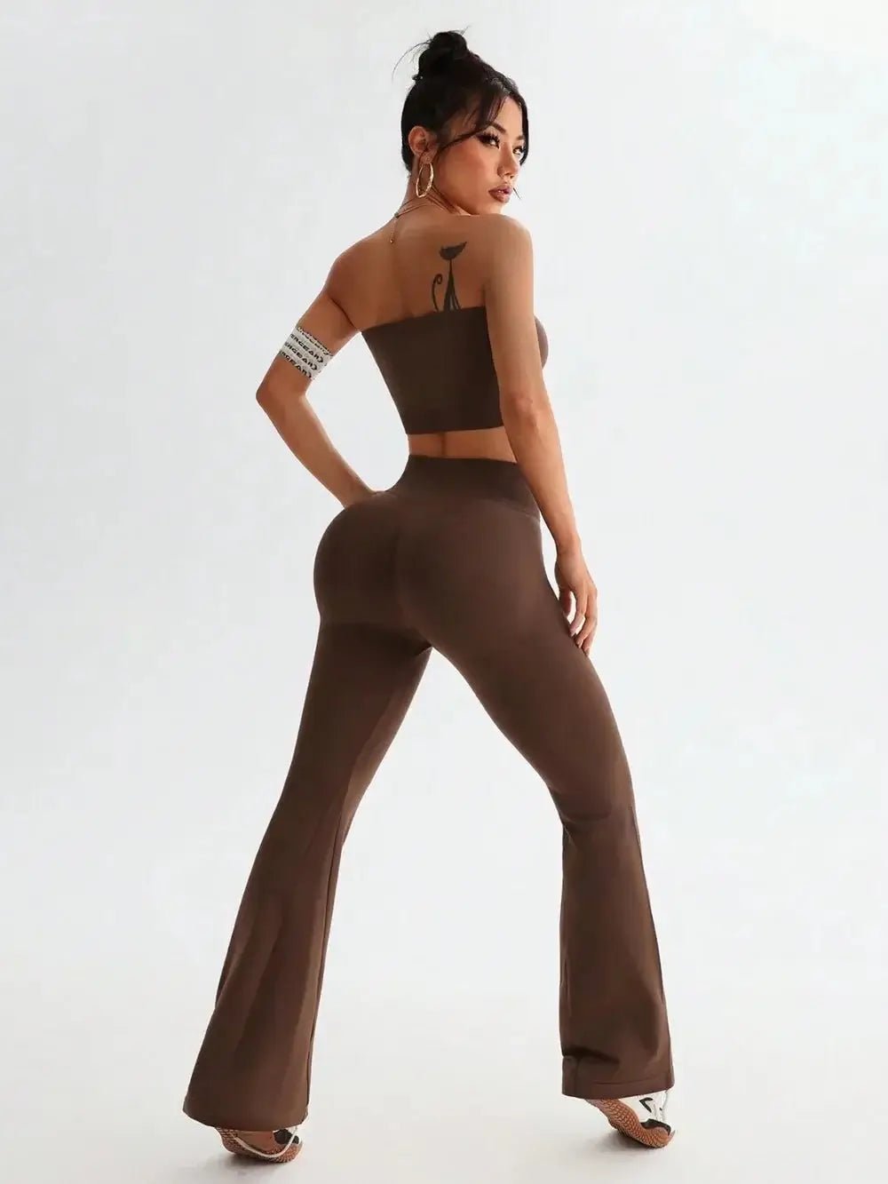 Tube Top and High Waist Flare Pants Active Set - Sugarz Chique Boutique