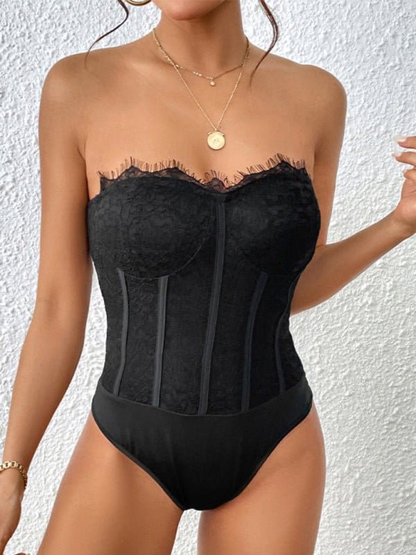 Women's Casual Elegant Black Herringbone Wrap Onesie - Sugarz Chique Boutique