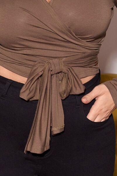 Plus Size Tied Surplice Long Sleeve Blouse | Sugarz Chique Boutique