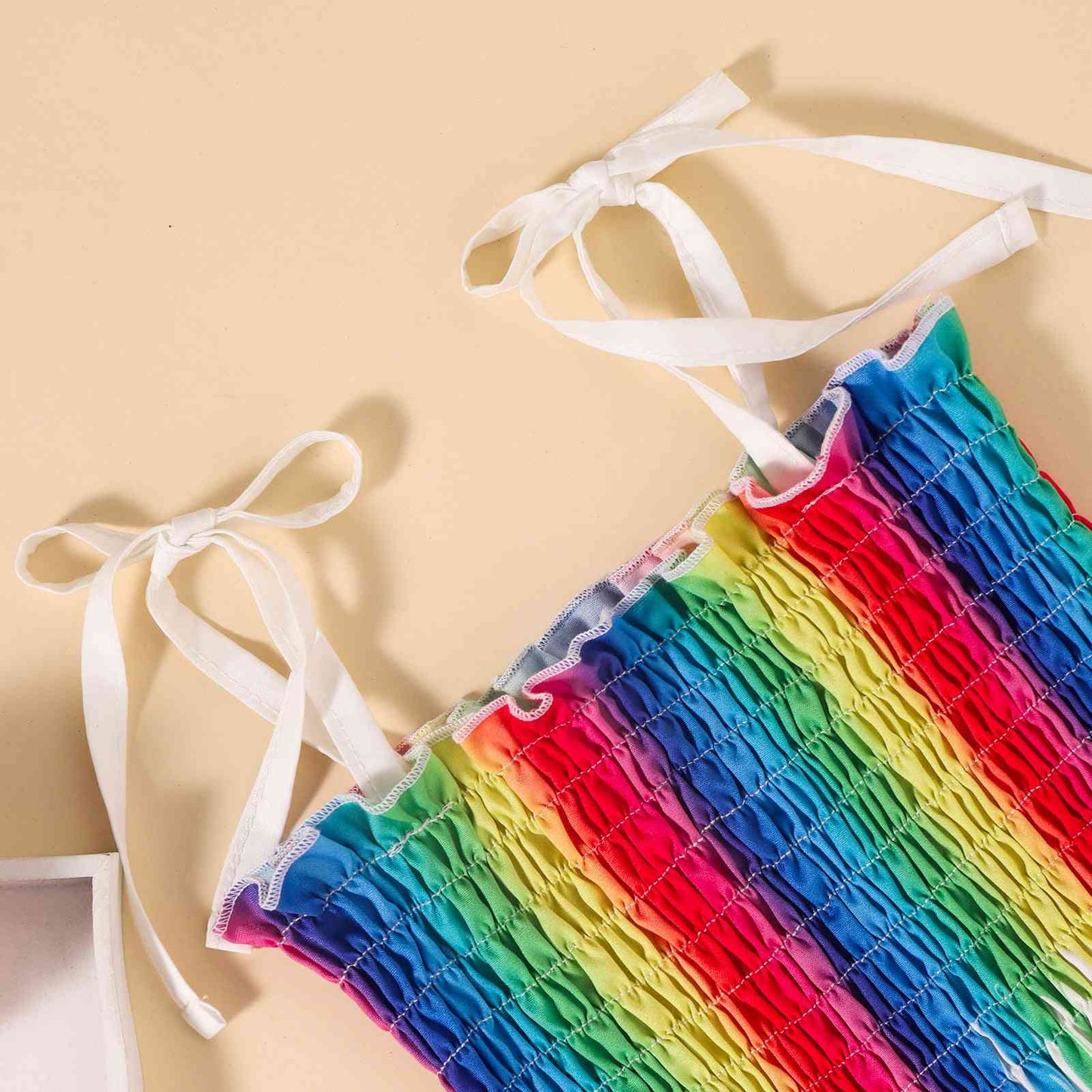 Rainbow Color Tie Shoulder Smocked Dress | Sugarz Chique Boutique