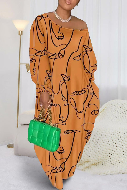 Printed Single Shoulder Lantern Sleeve Maxi Dress | Sugarz Chique Boutique