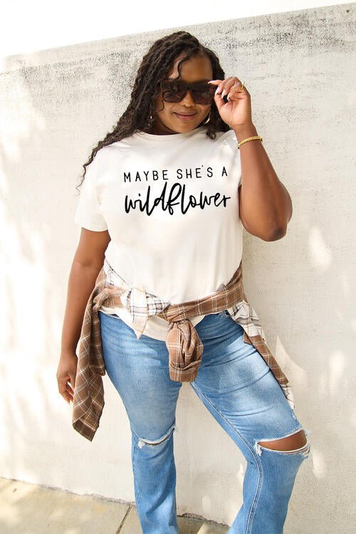 Simply Love Full Size MAYBE SHE'S A WILDFLOWER Short Sleeve T-Shirt | Sugarz Chique Boutique