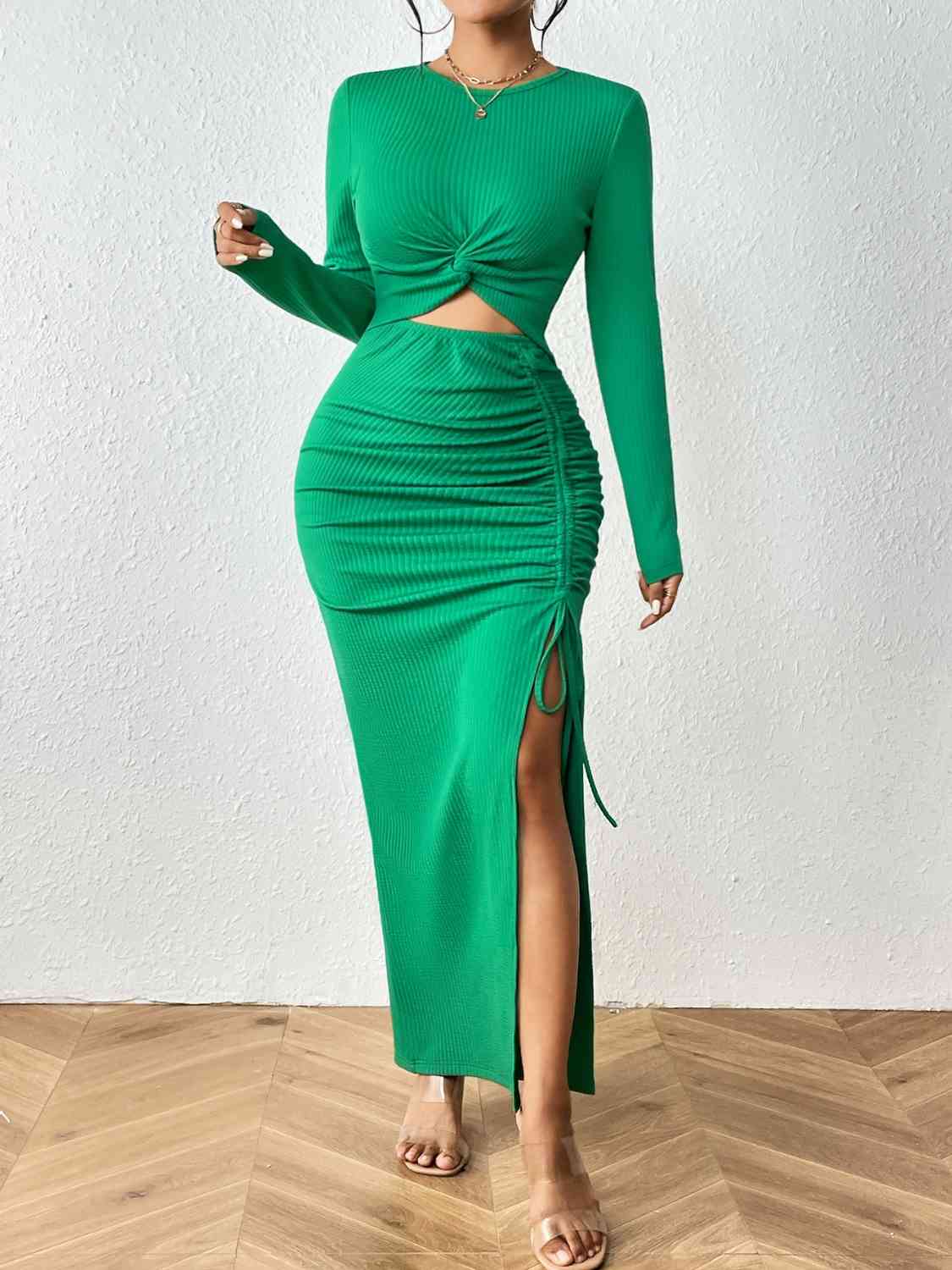Twisted Top and Ruched Split Skirt Set | Sugarz Chique Boutique