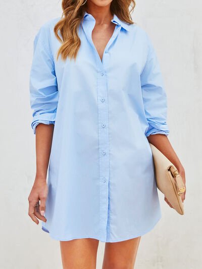 Button Up Long Sleeve Mini Shirt Dress | Sugarz Chique Boutique