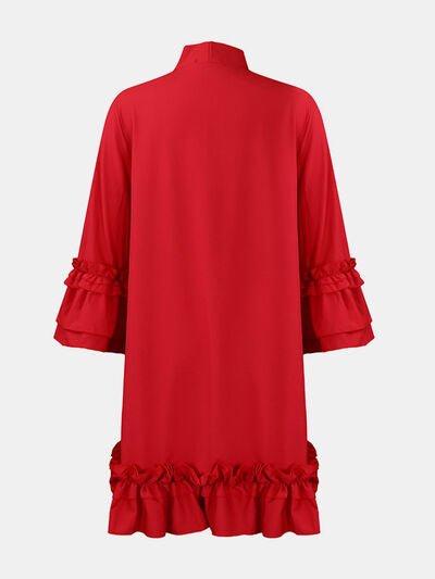 Frill Tie Neck Three-Quarter Sleeve Dress | Sugarz Chique Boutique