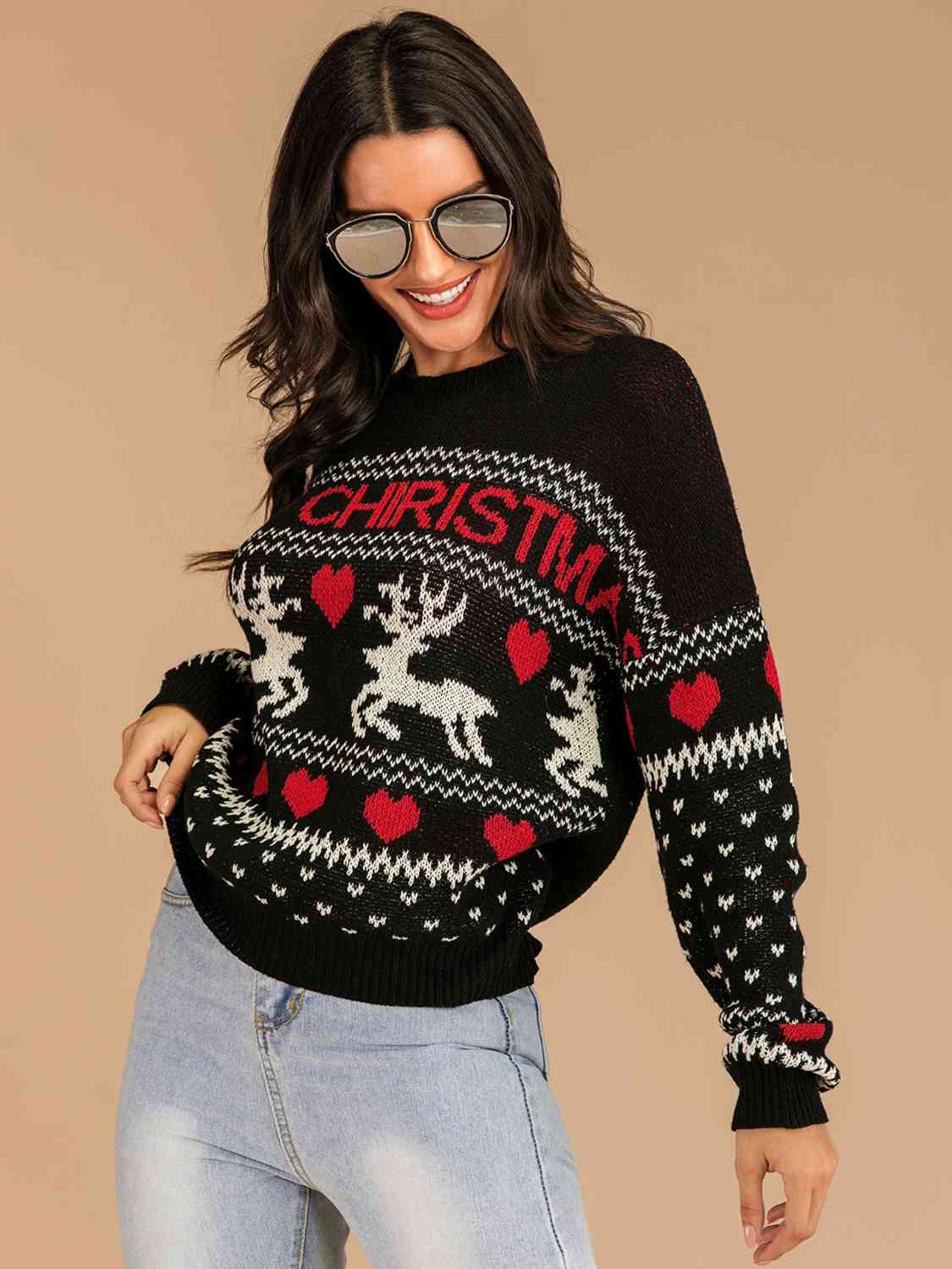 MERRY CHRISTMAS Round Neck Sweater | Sugarz Chique Boutique