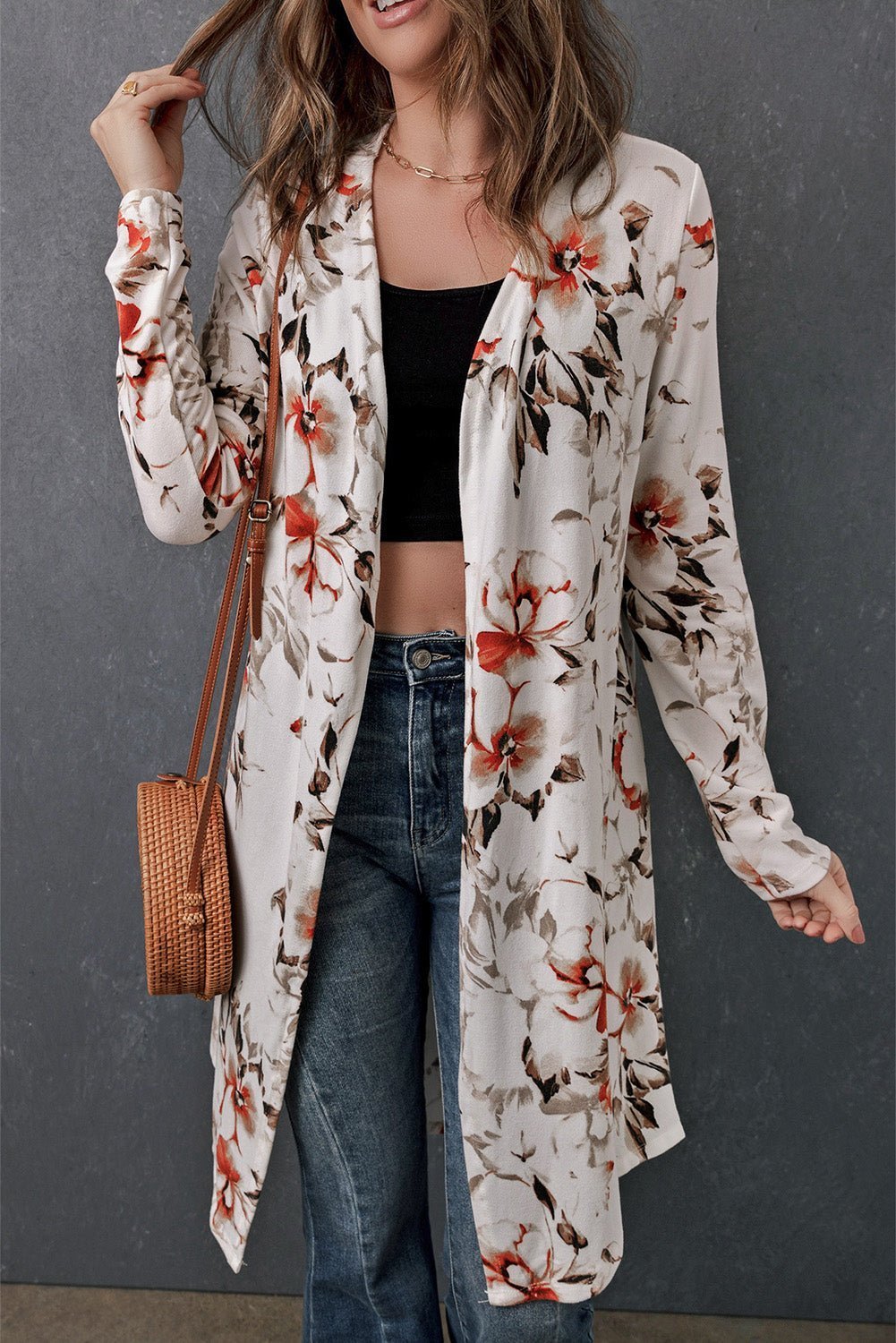 Double Take Printed Open Front Longline Cardigan | Sugarz Chique Boutique