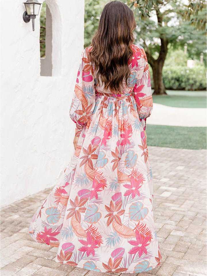Plus Size V-Neck Printed Slit Dress | Sugarz Chique Boutique