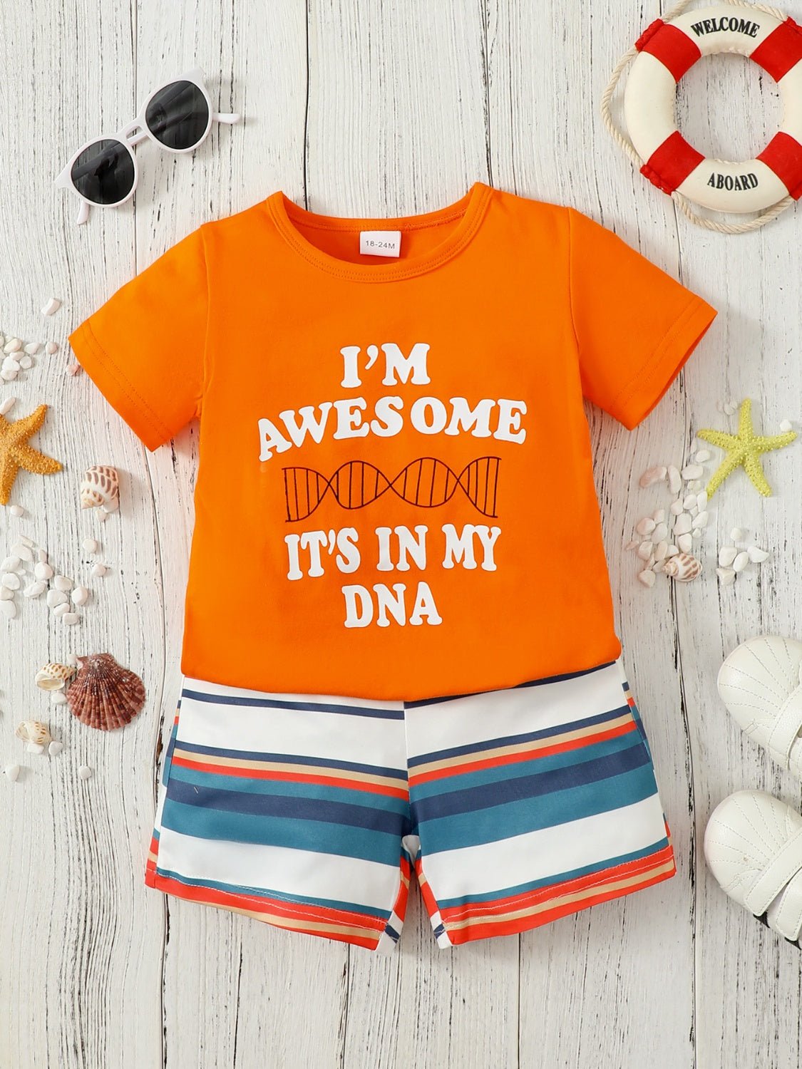 I'M AWESOME IT'S IN MY DNA Short Sleeve Top and Striped Shorts Set | Sugarz Chique Boutique