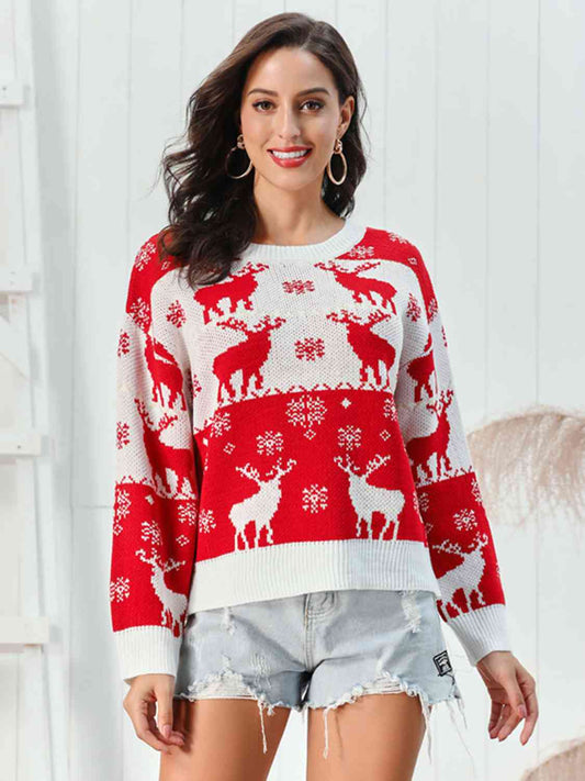 Reindeer Round Neck Sweater - Sugarz Chique Boutique