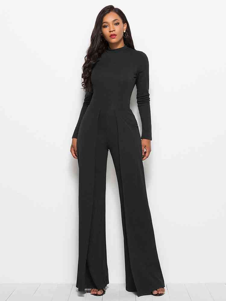 Long Sleeve Mock Neck Wide Leg Jumpsuit | Sugarz Chique Boutique