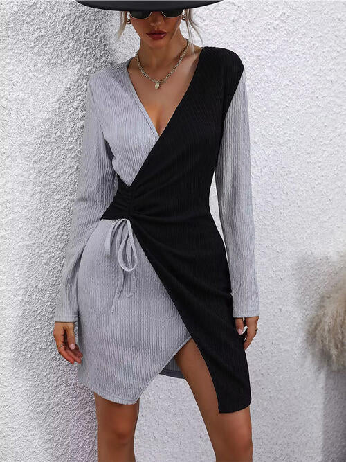 Surplice Contrast Long Sleeve Dress | Sugarz Chique Boutique