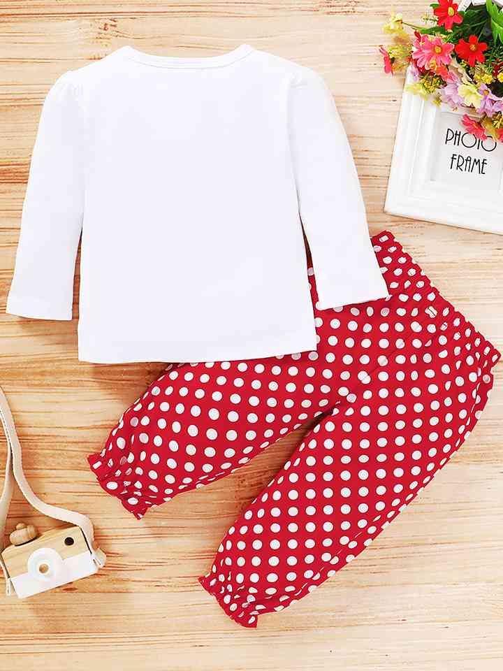 Round Neck Number One Graphic T-shirt and Polka Dot Pants Set | Sugarz Chique Boutique