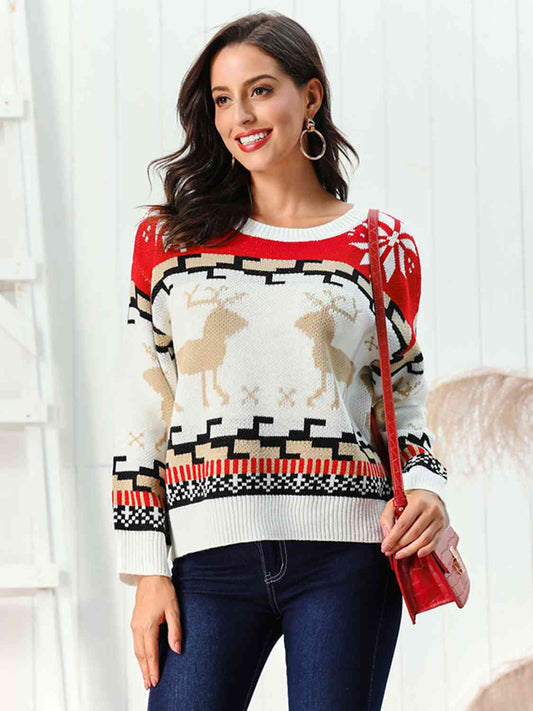 Reindeer Round Neck Sweater - Sugarz Chique Boutique