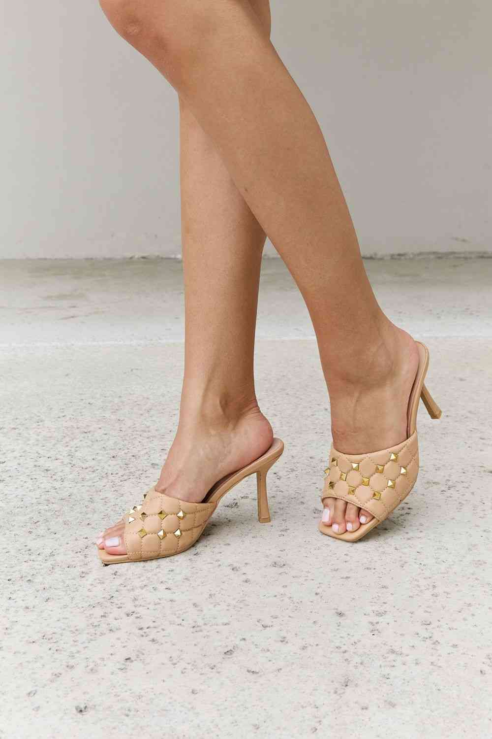 Forever Link Square Toe Quilted Mule Heels in Nude | Sugarz Chique Boutique