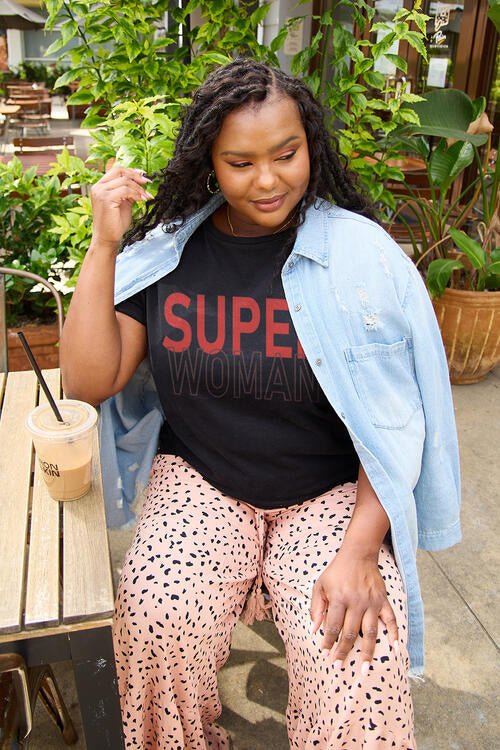 Simply Love Full Size SUPERWOMAN Short Sleeve T-Shirt | Sugarz Chique Boutique