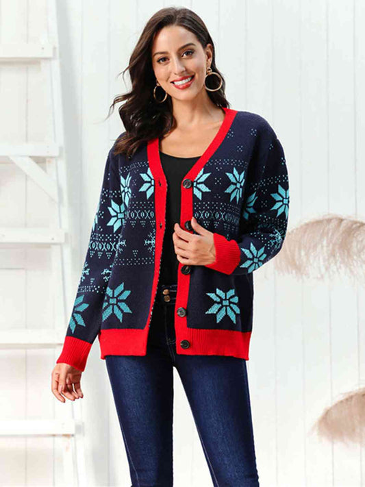 Snowflake Pattern Button Down Cardigan | Sugarz Chique Boutique