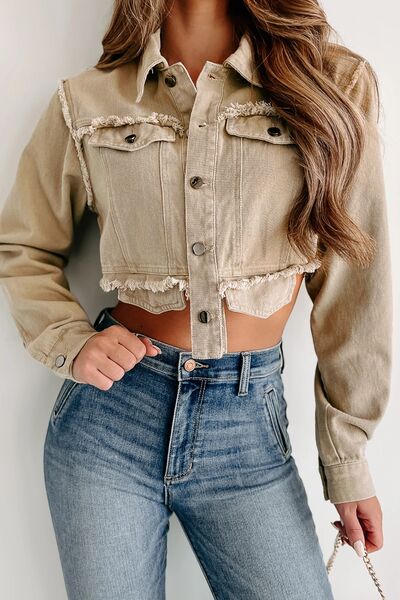 Raw Hem Button Up Cropped Denim Top | Sugarz Chique Boutique