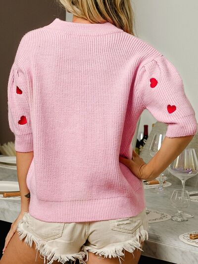 Heart Embroidered Dropped Shoulder Sweater | Sugarz Chique Boutique