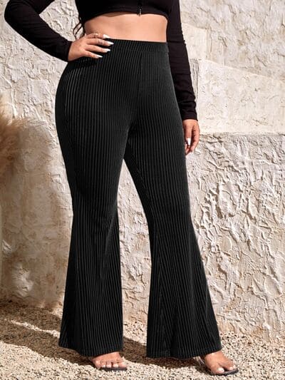 Plus Size Ribbed High Waist Flare Pants | Sugarz Chique Boutique