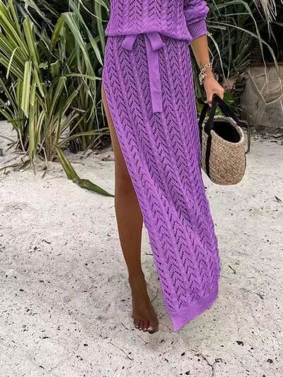 Slit Openwork Single Shoulder Knit Dress | Sugarz Chique Boutique