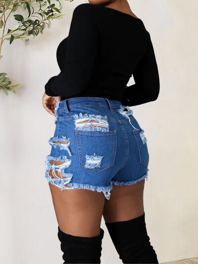 Distressed Raw Hem Denim Shorts with Pockets | Sugarz Chique Boutique