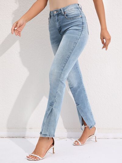 Slit Buttoned Jeans with Pockets | Sugarz Chique Boutique
