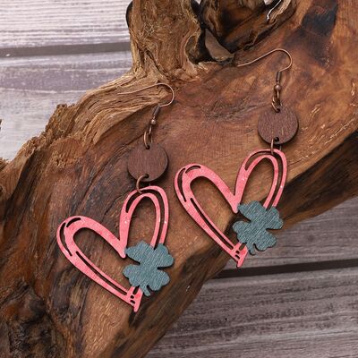 Wood Cutout Heart Dangle Earrings | Sugarz Chique Boutique