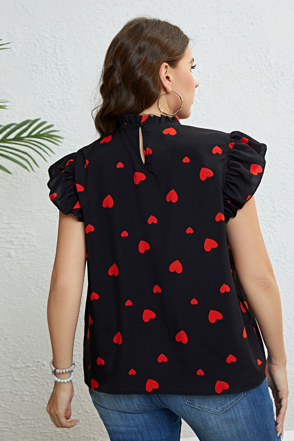 Plus Size Heart Print Butterfly Sleeve Mock Neck Top | Sugarz Chique Boutique