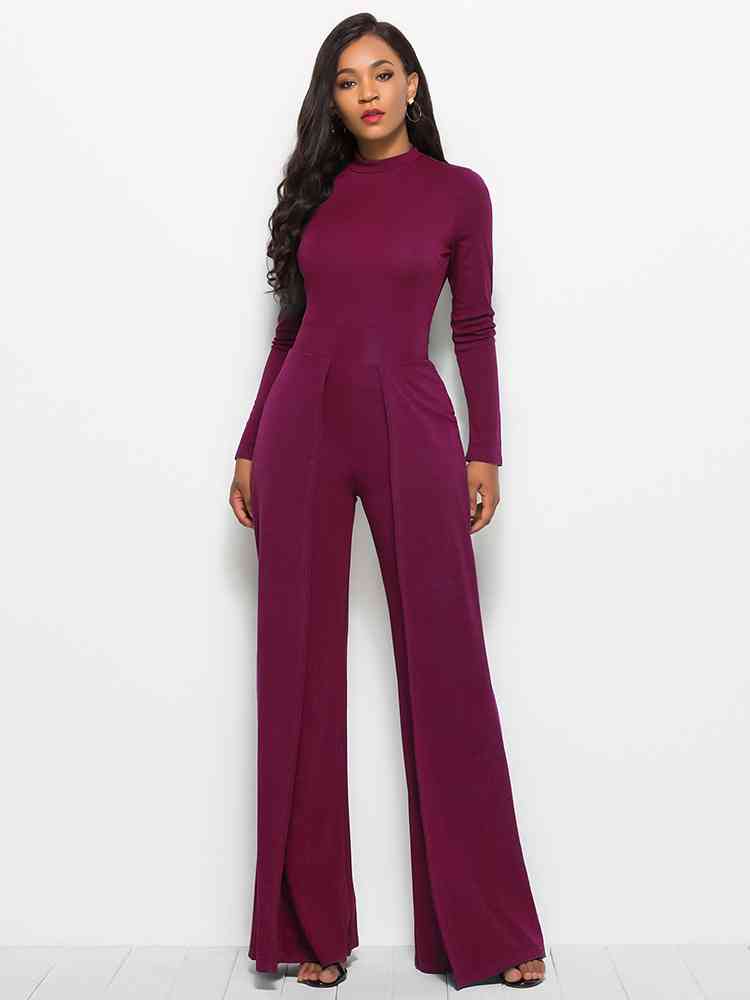 Long Sleeve Mock Neck Wide Leg Jumpsuit | Sugarz Chique Boutique