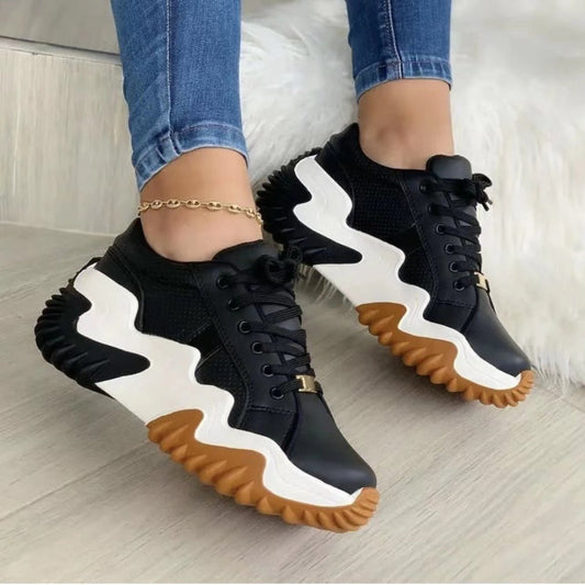 Lace-Up PU Leather Platform Sneakers | Sugarz Chique Boutique