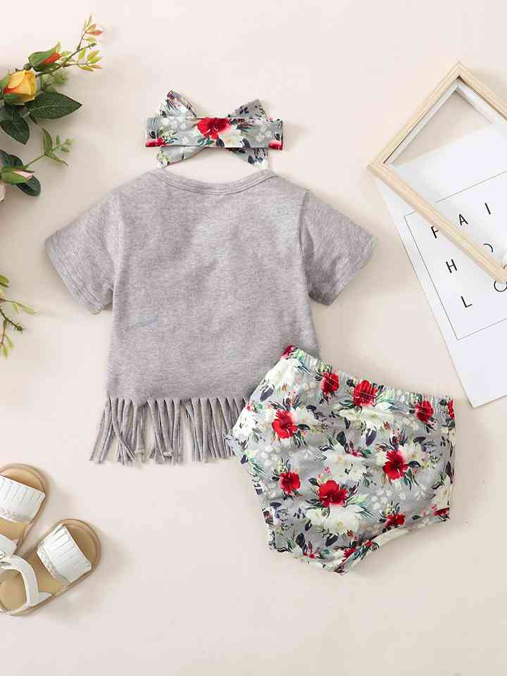 Fringe Detail SASSY Graphic T-Shirt and Floral Print Shorts Set | Sugarz Chique Boutique