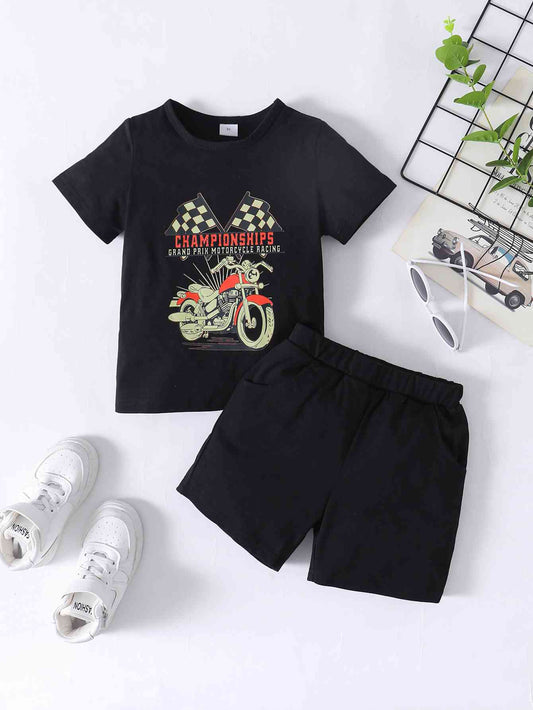 Boys CHAMPIONSHIPS Graphic Tee and Shorts Set | Sugarz Chique Boutique