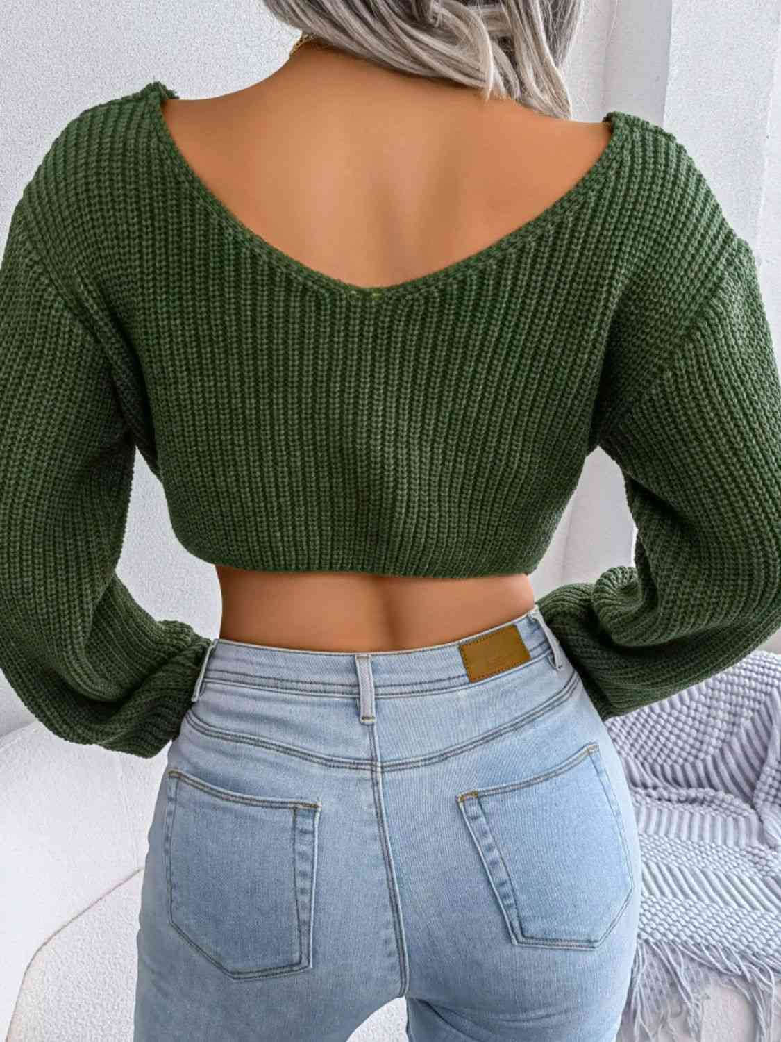 Twisted Front Long Sleeve Cropped Sweater | Sugarz Chique Boutique