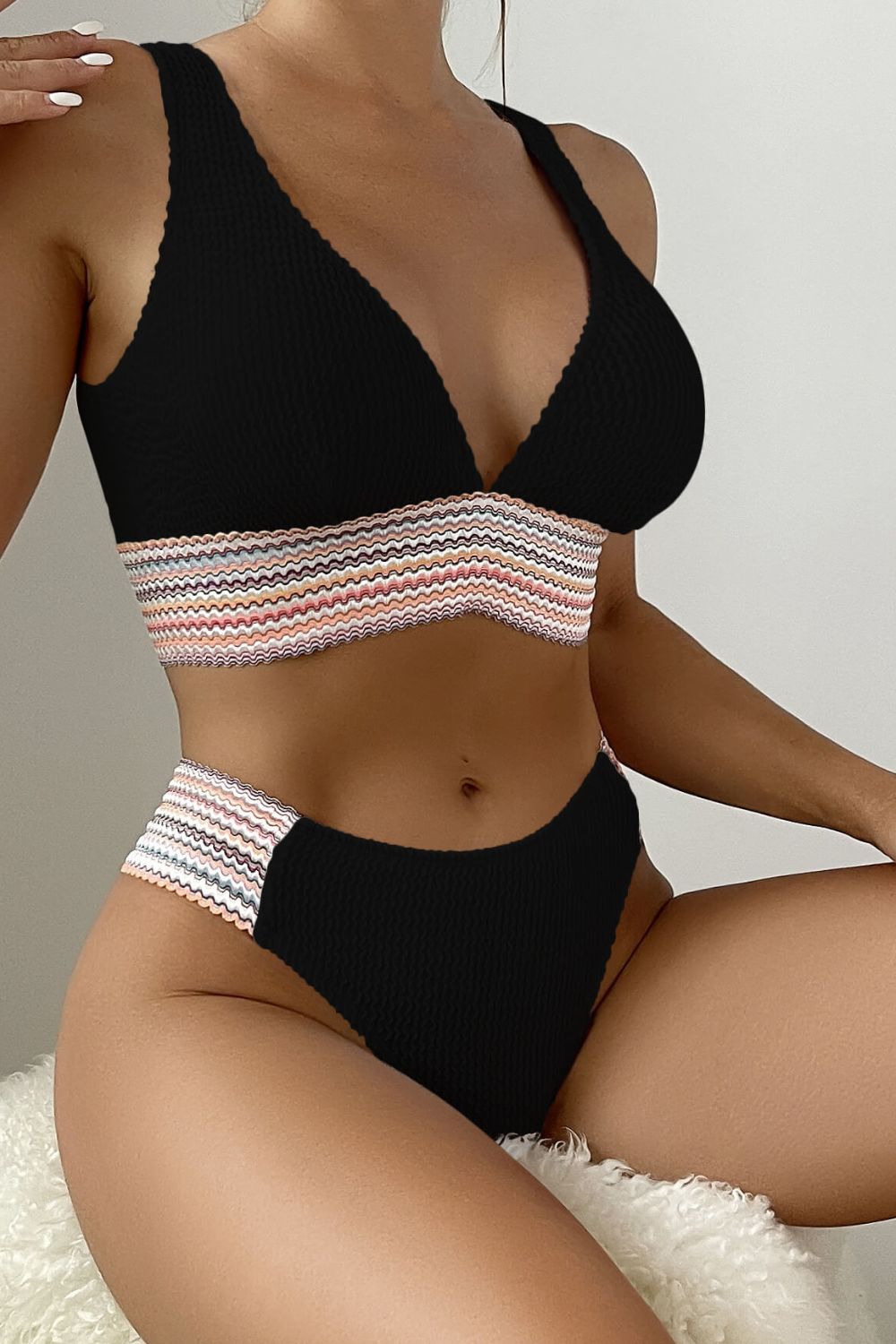 Contrast Textured High Cut Swim Set | Sugarz Chique Boutique