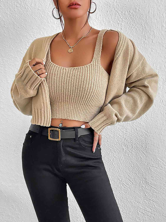 Plain Sweater Cami and Cardigan Set | Sugarz Chique Boutique