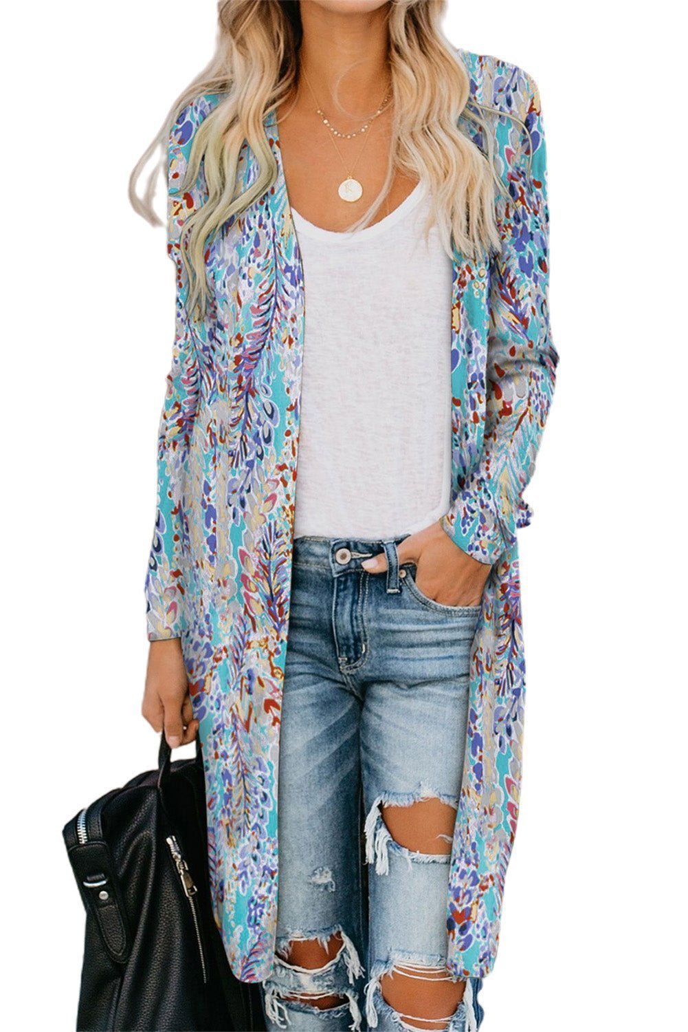 Double Take Printed Open Front Longline Cardigan | Sugarz Chique Boutique