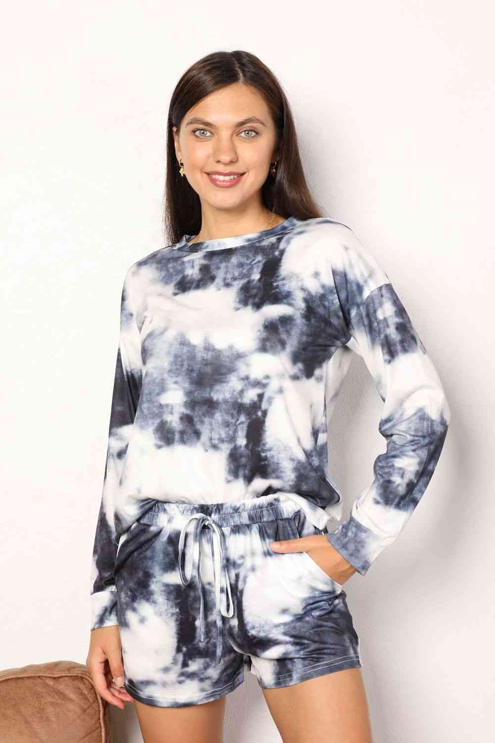 Double Take Tie-Dye Round Neck Top and Shorts Lounge Set | Sugarz Chique Boutique