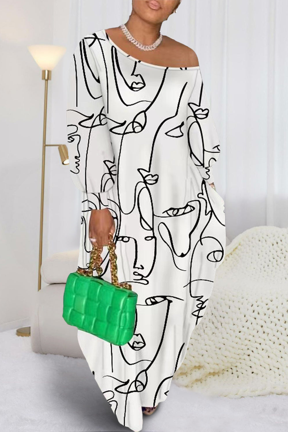 Printed Single Shoulder Lantern Sleeve Maxi Dress | Sugarz Chique Boutique