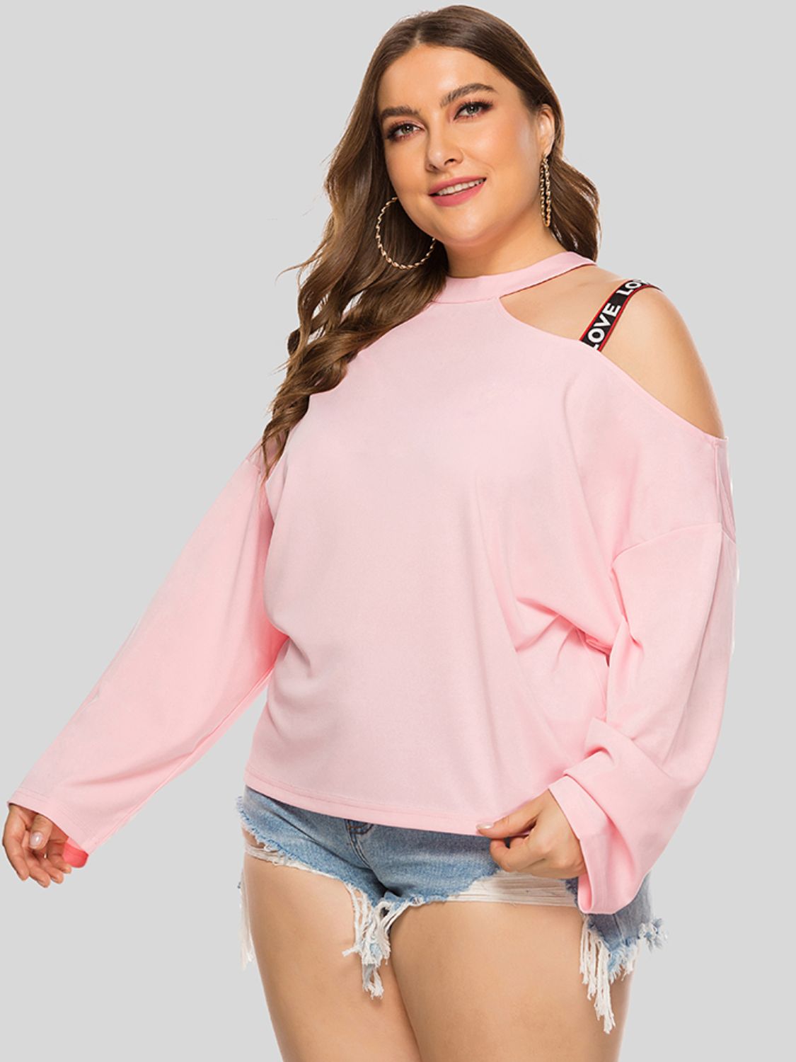 Plus Size Cold-Shoulder Round Neck Blouse | Sugarz Chique Boutique