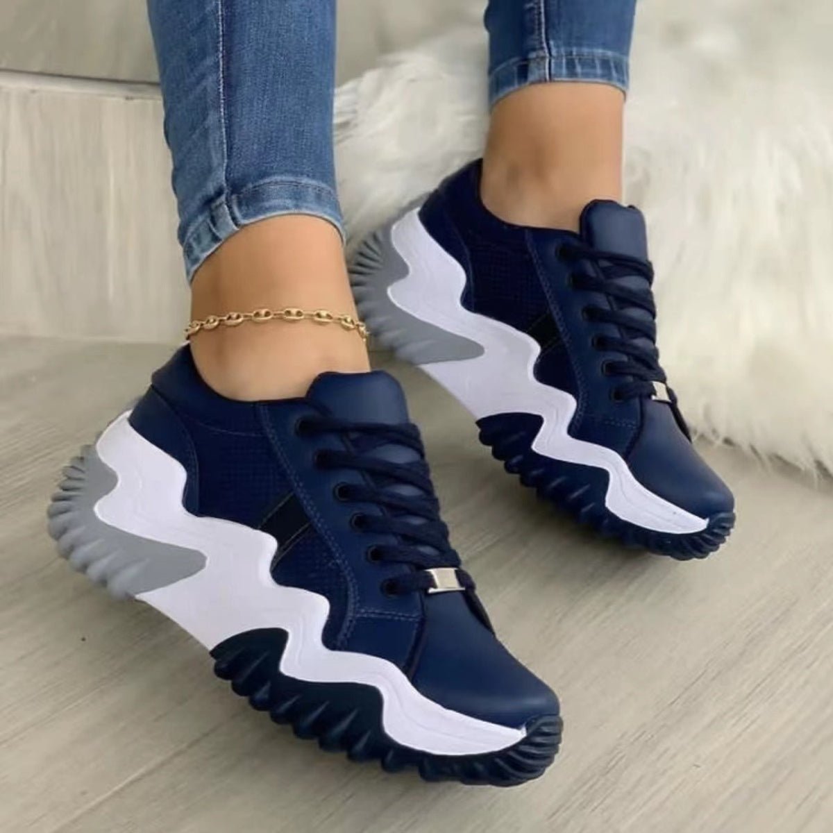 Lace-Up PU Leather Platform Sneakers | Sugarz Chique Boutique