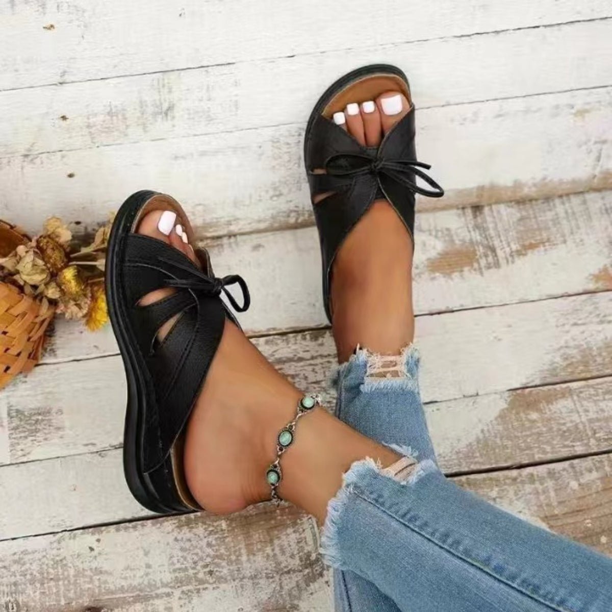 Tied Open Toe Low Heel Sandals | Sugarz Chique Boutique