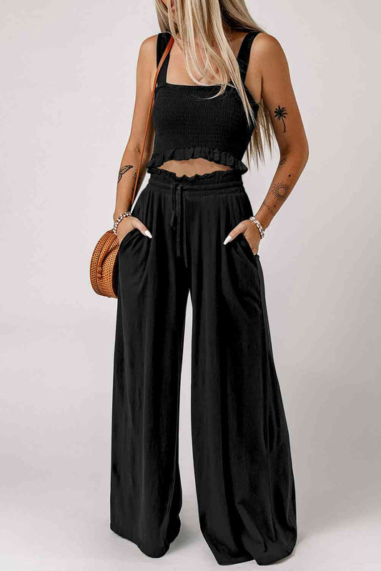 Square Neck Cropped Tank Top and Long Pants Set | Sugarz Chique Boutique