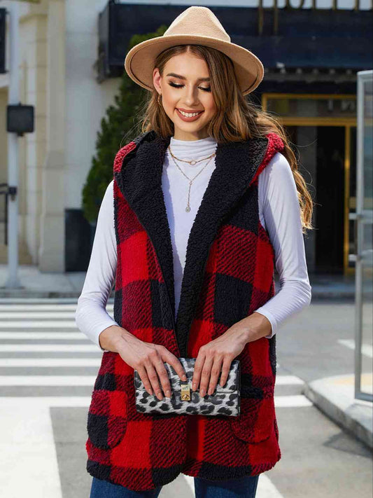 Plaid Hooded Vest | Sugarz Chique Boutique